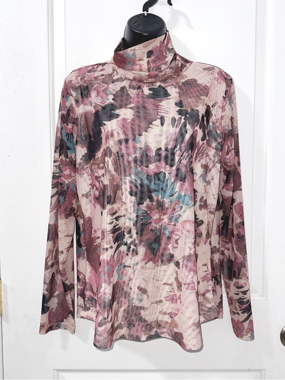 TRIBAL Margot Mesh Turtleneck Top, size Large